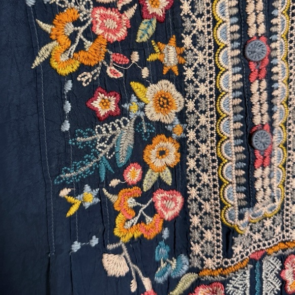 Johnny Was Navy Floral Embroidered Button Tunic - Picture 7 of 16